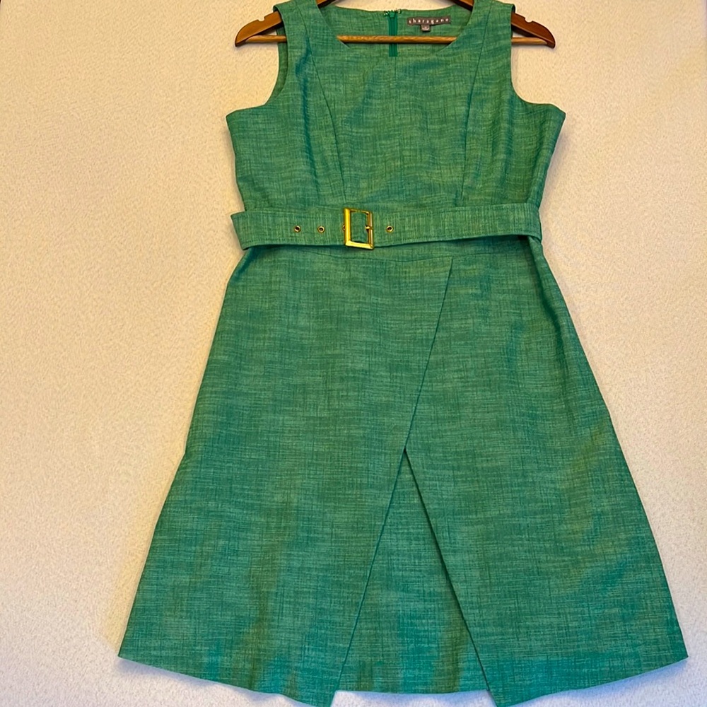 Sharango Dress soft green front wrap look belted